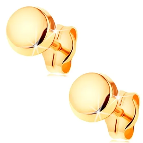 Zlaté náušnice 585 - zrcadlově lesklý a hladký kruh, puzetové zapínání