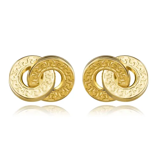 Náušnice ze žlutého 14K zlata - dva propletené kruhy s ozdobným rytím