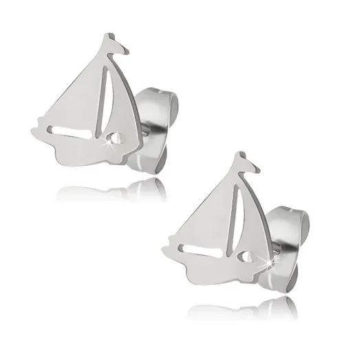 Lesklé náušnice z oceli stříbrné barvy, loď