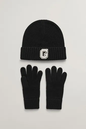 SET ČEPICE A RUKAVICE  GANT G BEANIE & GLOVES GIFT SET BLACK