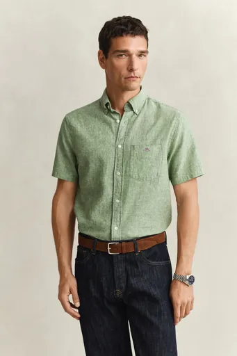 KOŠILE GANT REG COTTON LINEN SS SHIRT HERB GREEN