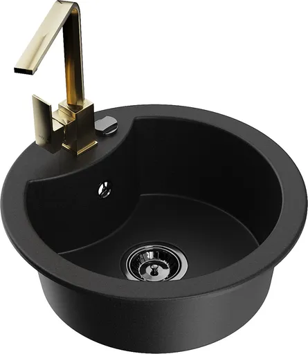 MEXEN/S Diego granitový dřez 1-miska včetně baterie Rita, černý 6512-77-670300-50-B