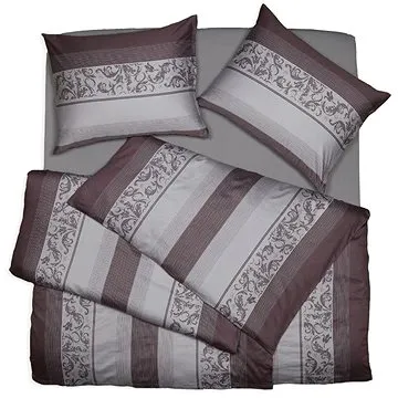 SCANquilt povlečení SATÉN PLUS pruhy-ornament šedofialová (30437)