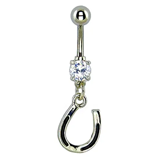 Piercing do pupíku - podkova, dva černé gravírované pásy