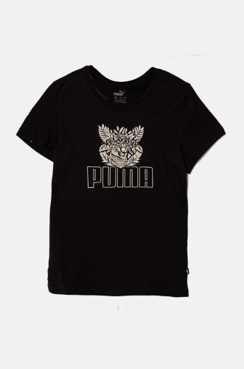 Dětské bavlněné tričko Puma ESS+ TROPICAT Tee černá barva, s potiskem, 681822