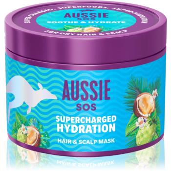 Aussie SOS Supercharged Hydration uklidňující hydratační maska na vlasy a vlasovou pokožku 500 ml