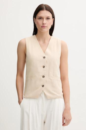 Vesta s prímesou ľanu Pepe Jeans béžová farba, jednoradová, PL402603