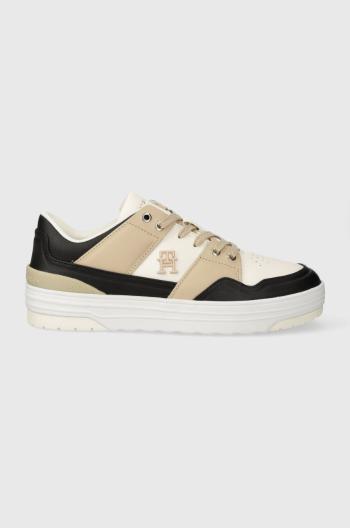 Kožené sneakers boty Tommy Hilfiger TH BASKET SNEAKER LO béžová barva, FW0FW07756