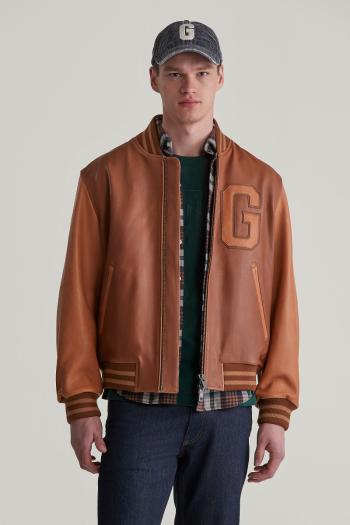 BUNDA GANT LEATHER VARSITY JACKET BROWN SUGAR