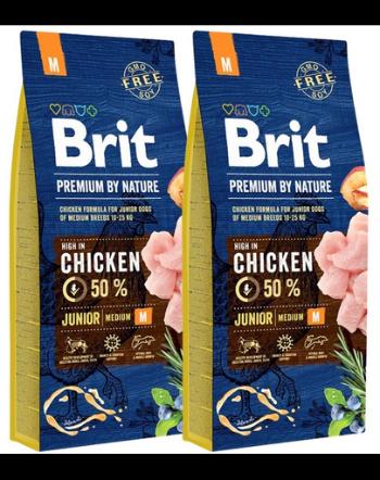 BRIT Premium By Nature Junior Medium M hrana uscata caini juniori talie medie, cu pui 30 kg (2 x 15 kg)