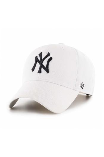 Bavlněná baseballová čepice 47brand MLB New York Yankees bílá barva, s aplikací, B-RAC17CTP-WH