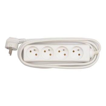 Síťový kabel 230V prodlužovací, CEE7 (vidlice) - zásuvka 4x, 3m, VDE approved, bílý