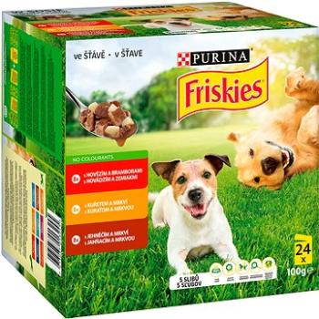 Friskies Adult kapsičky s hovězím, kuřecím a jehněčím ve šťávě 24 × 100 g (7613037013245)