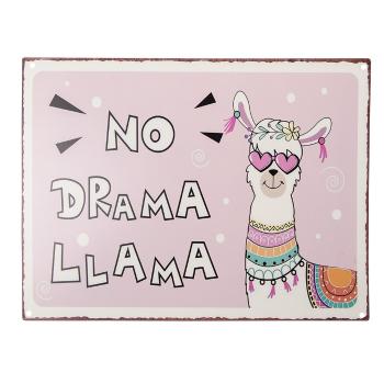 Růžová nástěnná kovová cedule No Drama Llama - 33*1*25 cm 6Y5191