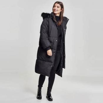 Urban Classics Ladies Oversize Faux Fur Puffer Coat blk/blk - M