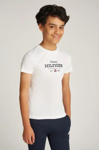 Dětské bavlněné tričko Tommy Hilfiger bílá barva, s potiskem, KB0KB09356