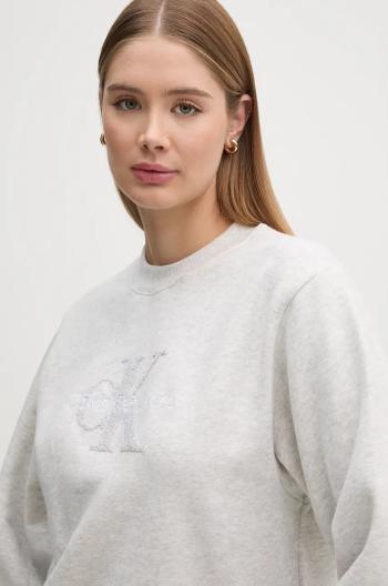 Bavlněná mikina Calvin Klein Jeans dámská, šedá barva, s aplikací, J20J224652