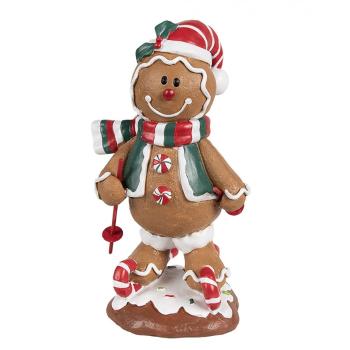 Hnědá vánoční dekorace Perníček Gingerbread na lyžích - 12*11*21 cm 6PR4259