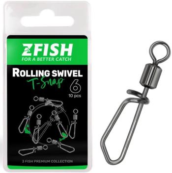 Zfish obratlík s karabinkou rolling swivel with t snap 10 ks - velikost 16 nosnost 10 kg