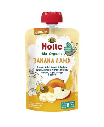 HOLLE Banana lama Bio ovocné pyré banán, jablko, mango, meruňka, 100 g (6 m+)