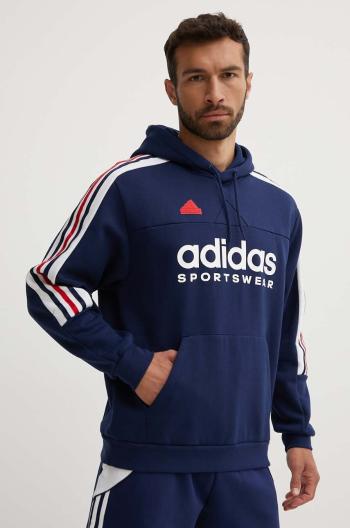 Mikina adidas Tiro pánská, tmavomodrá barva, s kapucí, s potiskem, IY4530