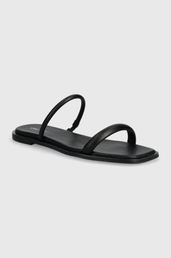 Kožené pantofle Calvin Klein FLAT SLIDE LTH dámské, černá barva, HW0HW02127