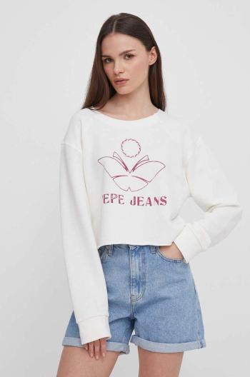 Bavlněná mikina Pepe Jeans Lorelai dámská, béžová barva, s potiskem, PL581425