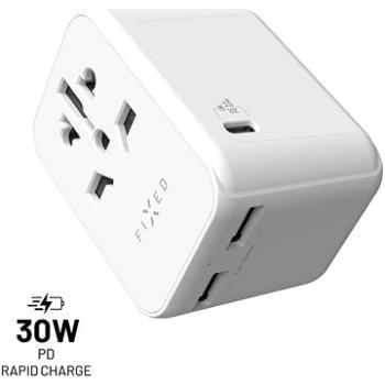 FIXED Travel GaN Adapter EU UK USA/AUS s 1xUSB-C a 2xUSB výstupem PD 30W bílý (FIXCT30-1C2A-WH)