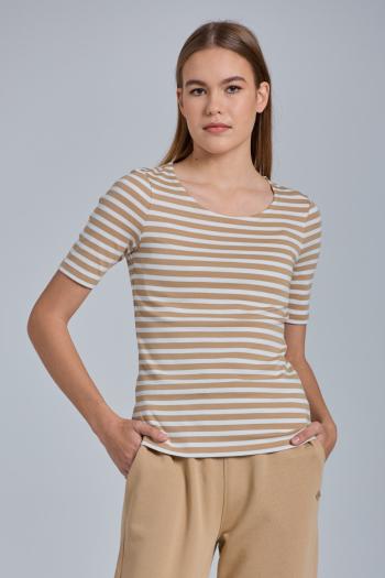 TRIČKO GANT STRIPED 1X1 RIB LSS T-SHIRT DARK KHAKI