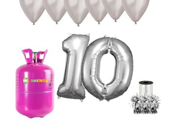 HeliumKing Helium párty set na 10. narozeniny se stříbrnými balónky