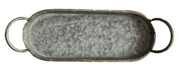 Zinkový antik plechový oválný podnos s uchy Vivvi - 41*14*8 cm 16R112