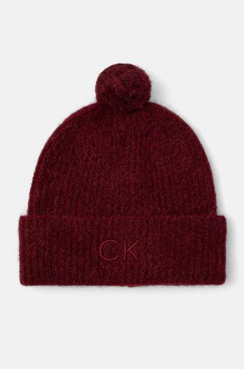 Vlněná čepice Calvin Klein vínová barva, K60K612586