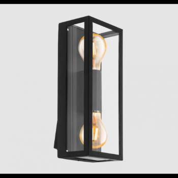 LED lámpa , oldalfali , E27 , 2 x 60W , üveg , fekete keret , kültéri , IP44 , EGLO , ALAMONTE 1 , 98273