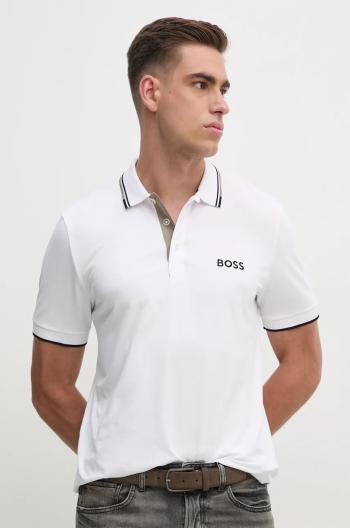 Polo tričko Boss Green bílá barva, s aplikací, 50469102