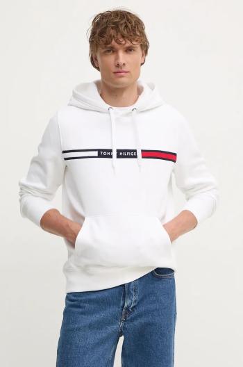 Mikina Tommy Hilfiger pánská, bílá barva, s kapucí, s aplikací, MW0MW37361