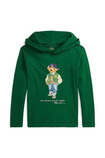 Dětská bavlněná mikina Polo Ralph Lauren zelená barva, s kapucí, s potiskem, 323952591001