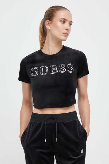 Velurové tričko Guess COUTURE černá barva, V3BI01 KBXI2