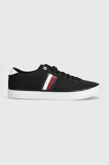 Tenisky Tommy Hilfiger TH HI VULC LOW STRIPES MESH pánské, černá barva, FM0FM04946