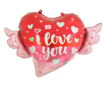 Fólia lufi - Szív szárnyakkal I love you