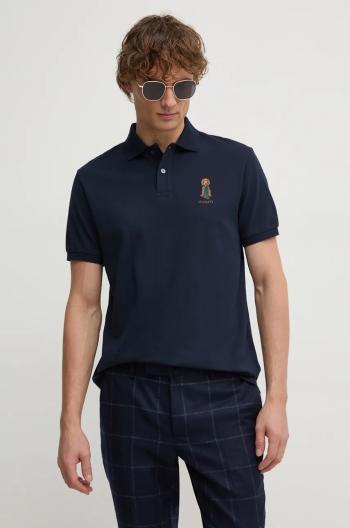 Bavlněné polo tričko Hackett London tmavomodrá barva, s aplikací, HM563357