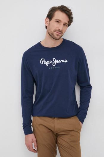 Bavlněné tričko s dlouhým rukávem Pepe Jeans EGGO LONG N tmavomodrá barva, s potiskem, PM508209.595