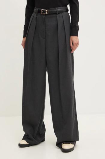 Kalhoty Dkny dámské, šedá barva, jednoduché, high waist, D2G4A194