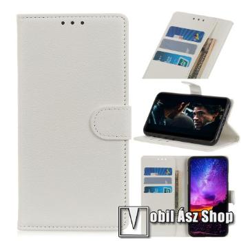 WALLET notesz tok / flip tok - FEHÉR - asztali tartó funkciós, oldalra nyíló, rejtett mágneses záródás, bankkártyatartó zseb, szilikon belső - HUAWEI Honor 9X Lite