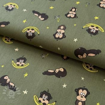 Bavlněná látka Monkeys Snoozy camo green