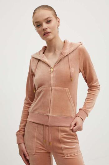 Velurová mikina Juicy Couture ROBERTSON GOLD béžová barva, s kapucí, JCAP176G