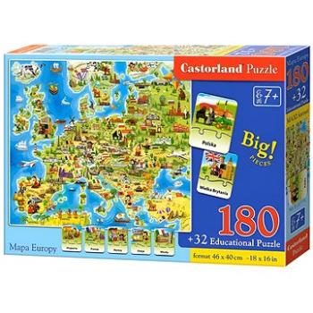 CASTORLAND Puzzle Mapa Evropy 180 dílů + 32 naučných dílů (5904438000227)