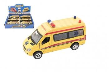 Teddies Auto ambulance kov/plast 15cm na baterie se světlem se zvukem na zpětné natažení 6ks v boxu