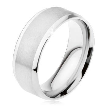 Prsteň z ocele 316L, matný stredový pás, lesklé šikmé okraje - Veľkosť: 59 mm