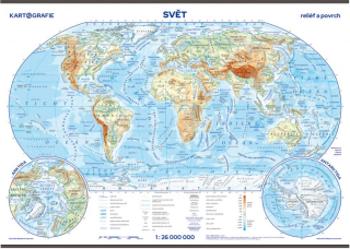 Svět - školní nástěnná fyzická mapa 1:26 mil./136x96 cm