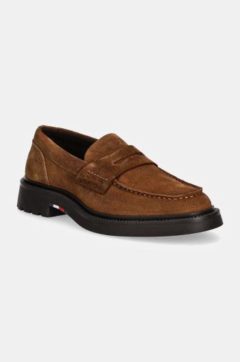 Semišové mokasíny Tommy Hilfiger HILFIGER COMFORT LWT SDE LOAFER pánské, hnědá barva, FM0FM05263